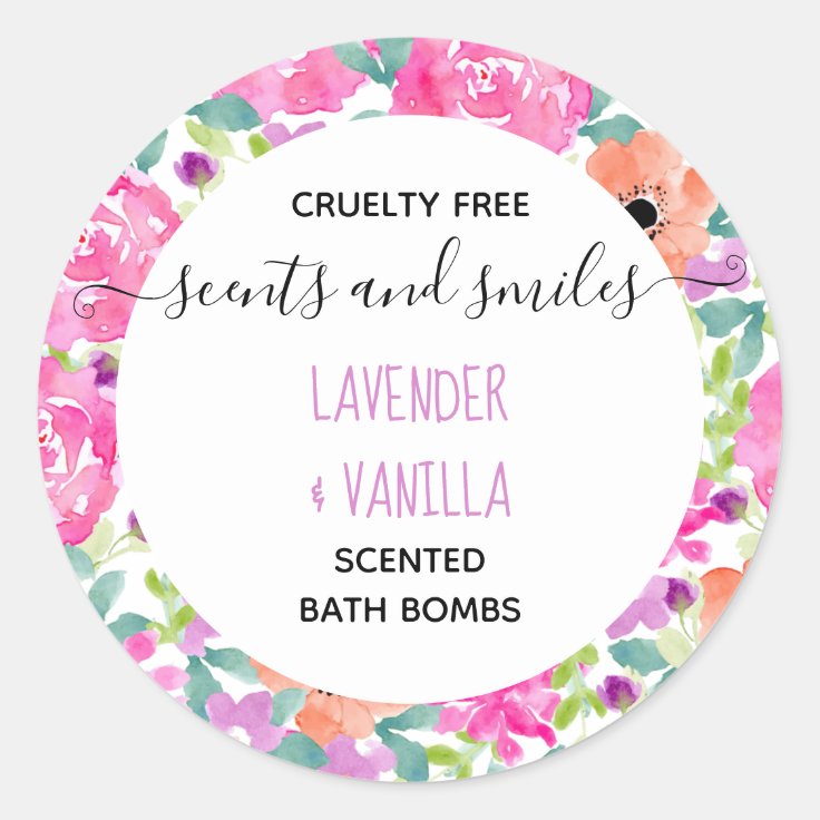 Bath Bomb Pretty Watercolor Floral Product Labels | Zazzle