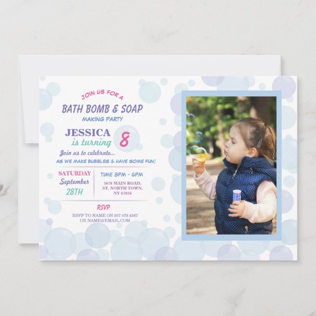 Bath Bomb Soap Making Bubble Birthday Party Photo Invitation (Front)