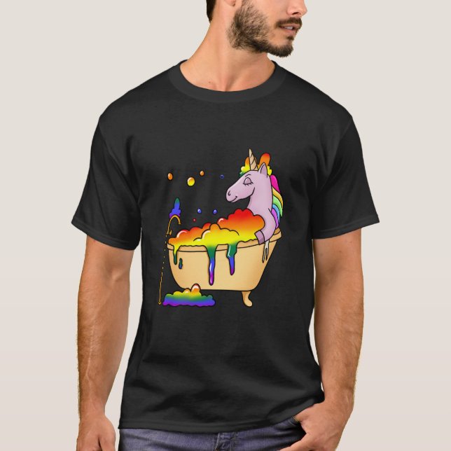 Bath Bomb - Unicorn Bathing in Bathtub LBGT T-Shirt (Front)