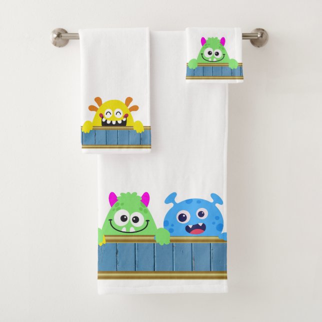 Bath Buddy Funny Monsters Kids Bath Towel Set (Insitu)