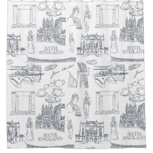 Bath, England Toile style pattern, Jane Austen Shower Curtain
