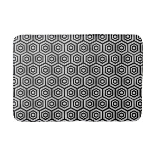 Bath Mat Black White Hexagon Geometric Pattern