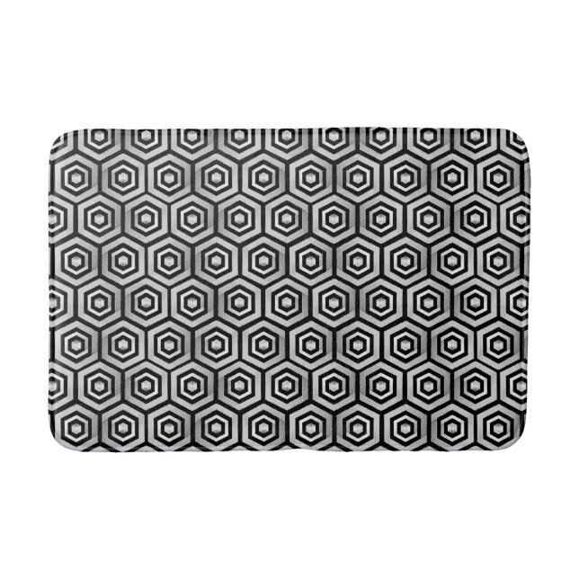 Bath Mat Black White Hexagon Geometric Pattern (Front)