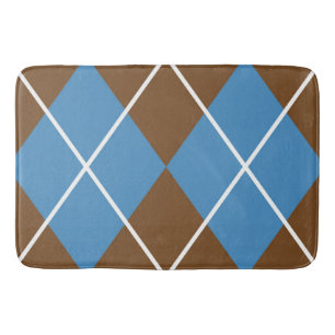 Bath Mat/Brown and Blue Plaid Diamond Pattern Mat