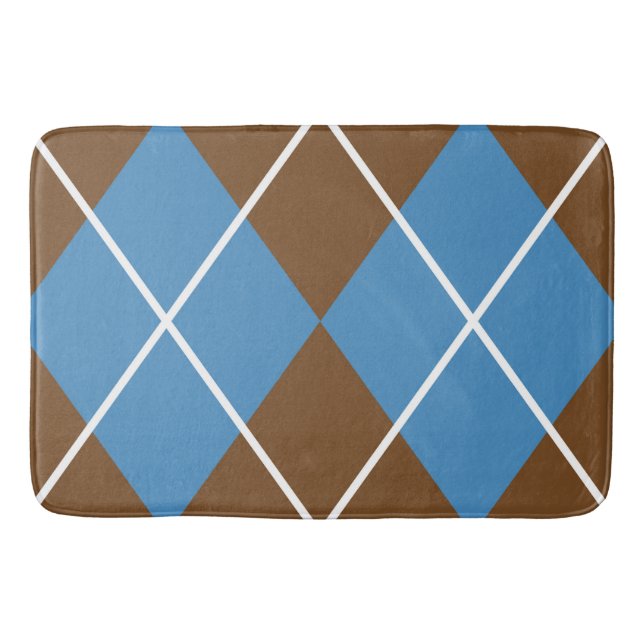 Bath Mat/Brown and Blue Plaid Diamond Pattern Mat (Front)