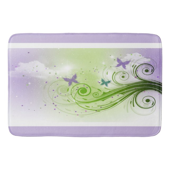 Bath Mat/Butterflies, Swirls and Clouds Mat (Front)