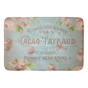 Bath Mat Curtain vintage roses blue typo french