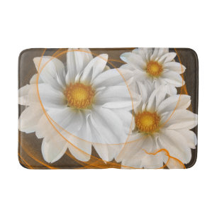 Bath Mat Flowers White Black Orange