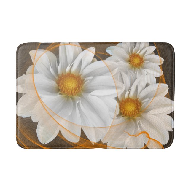 Bath Mat Flowers White Black Orange (Front)