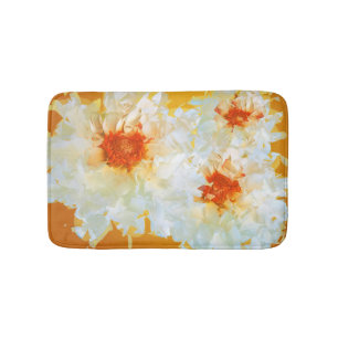 Bath Mat Flowers White Orange Cubist