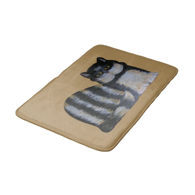 Bath Mat - Fluffy Black and White Tabby (Angled)