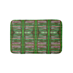 Bath Mat Green, Red, Black, White Stripes