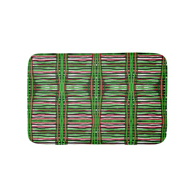 Bath Mat Green, Red, Black, White Stripes (Front)