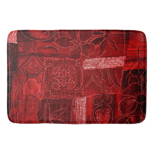 Bath Mat Large Red Floral Print Patchwork