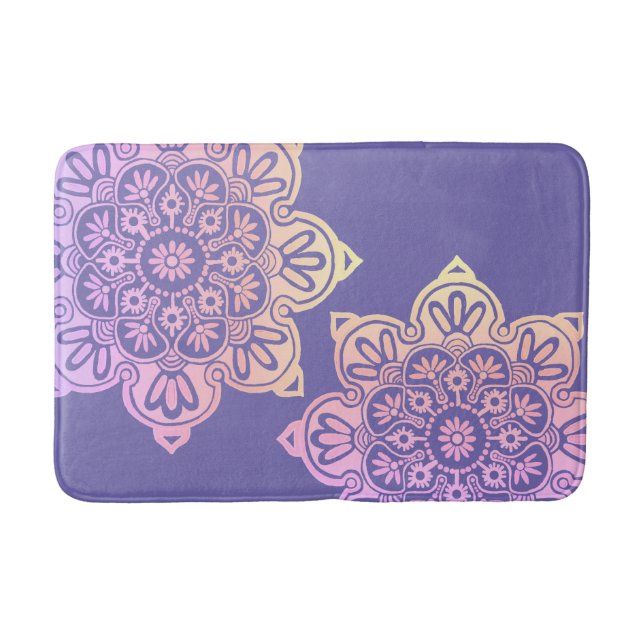 Bath Mat on Purple with big Boho medallions (Front)