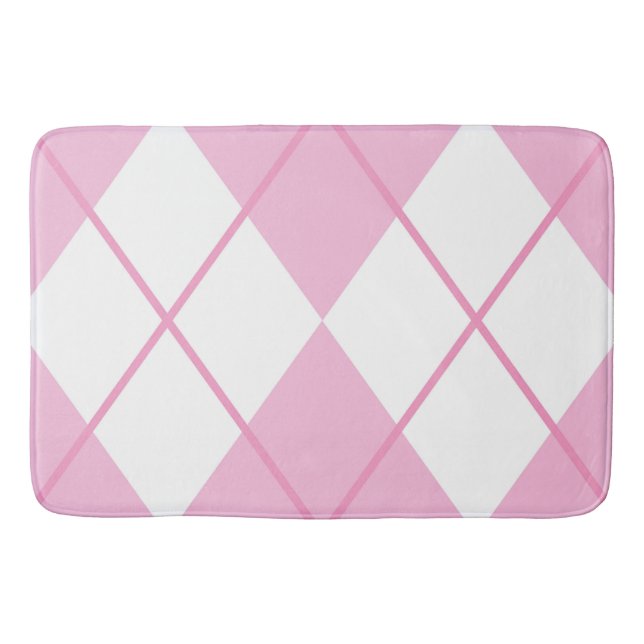 Bath Mat/Pink and White Plaid Diamond Pattern Mat (Front)
