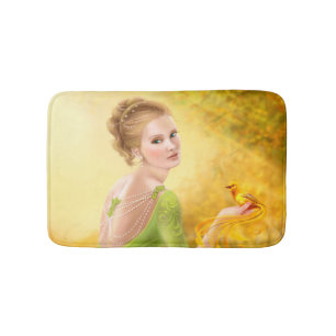 Bath Mat romantic woman and fantasy gold bird
