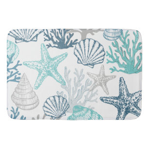 Bath Mat Seashell Starfish Pattern Blue And Teal