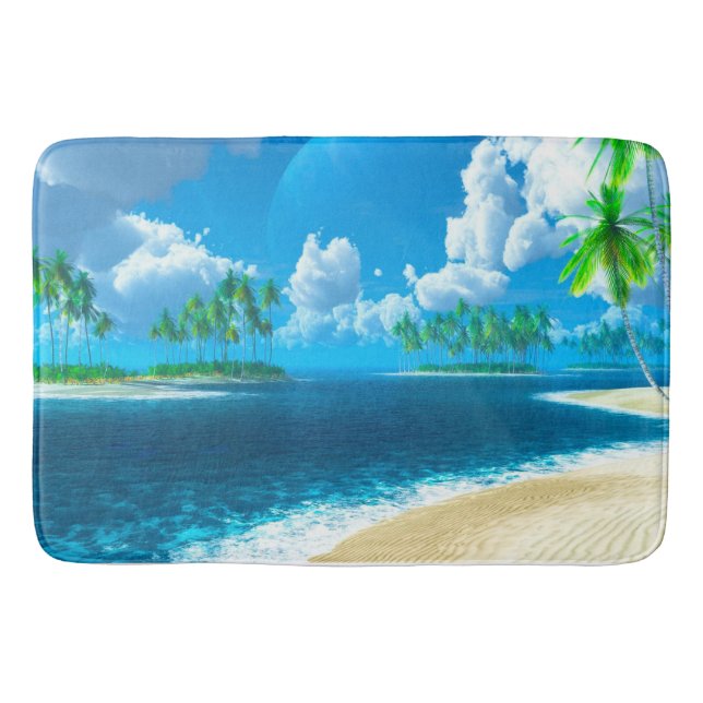 Bath Mat/Tropical Beach with Palm Trees Mat (Front)