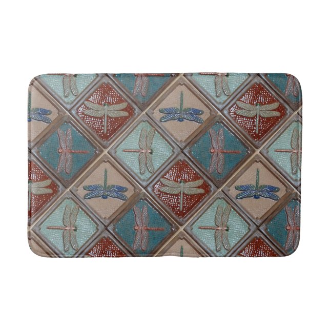 Bath mat with dragonfly tile design (Front)