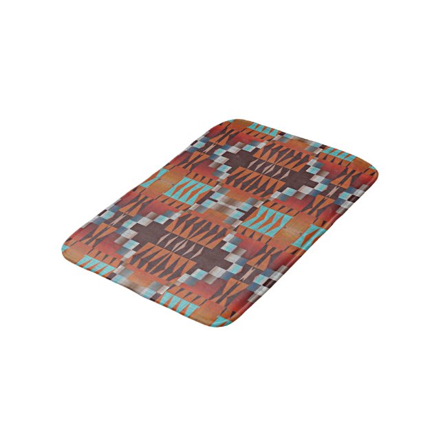 Bath Mat With Southwestern Tribal Art Pattern (Angled)