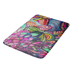 Bath Matt Zen Doodle Colourful Feather Design Mat