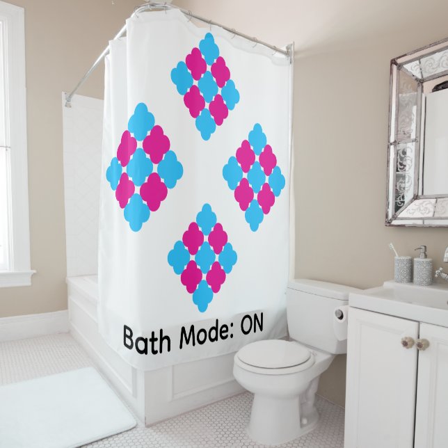 Bath Mode ON Dopamine Colours Quatrefoil Pattern Shower Curtain (In Situ)