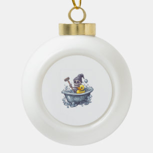 Bath Time Bones � Cute Funny Skull in Tub Ceramic Ball Christmas Ornament