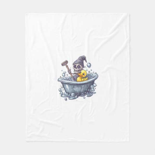 Bath Time Bones – Cute Funny Skull in Tub Fleece Blanket (Front)