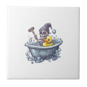 Bath Time Bones � Cute Funny Skull in Tub Tile