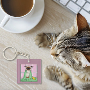 Bath Time Cat Groomer QR code Key Ring