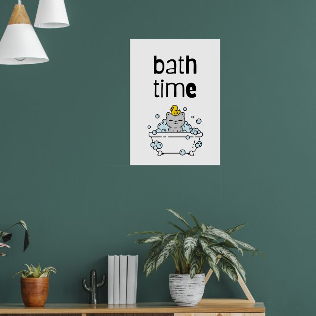 Bath Time Cute Kawaii Bathtub  Poster (Living Room 1)