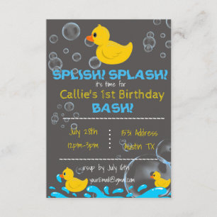 Bath Time Rubber Ducky Birthday Invitation