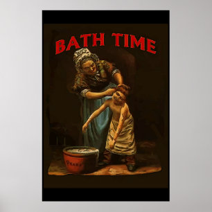 Bath Time, Vintage Boy at Wash Tub. Poster