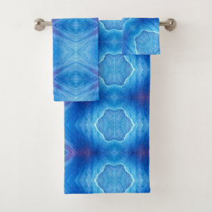 Bath Towel Set Blue Poppy Abstract