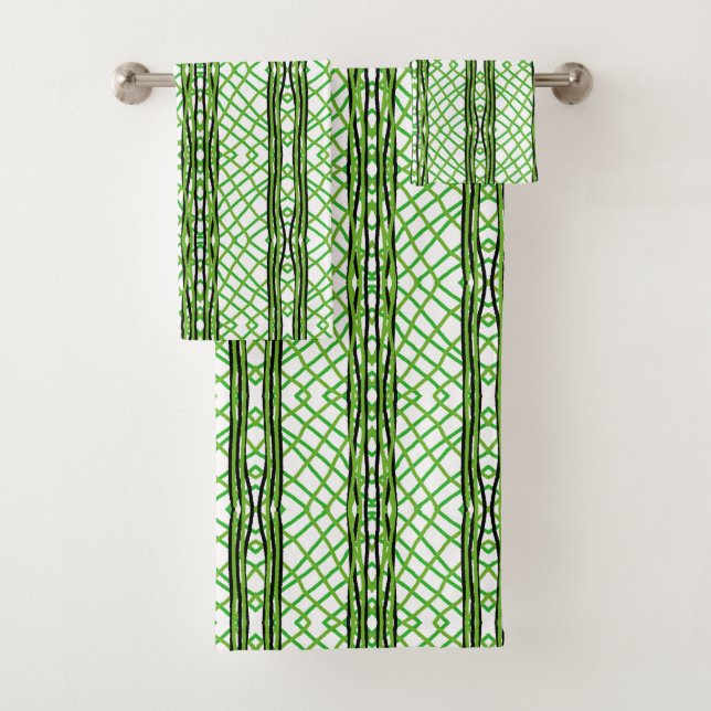 Bath Towel Set Green, Black, White Weave (Insitu)