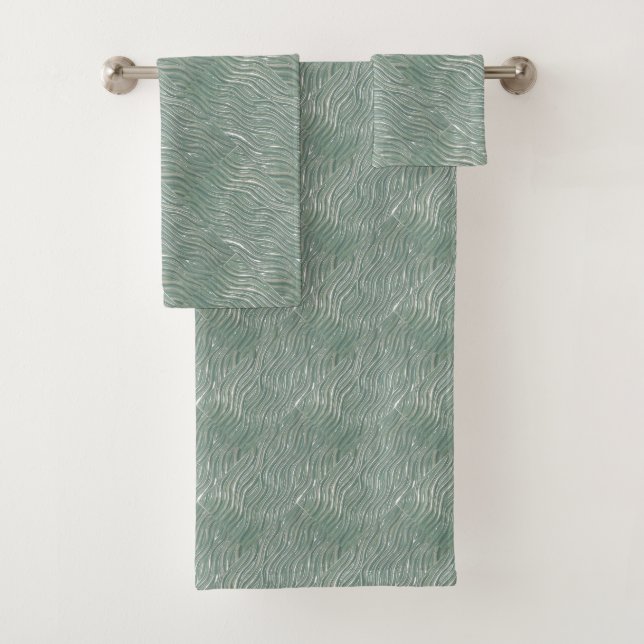  Bath Towel set Green water print (Insitu)