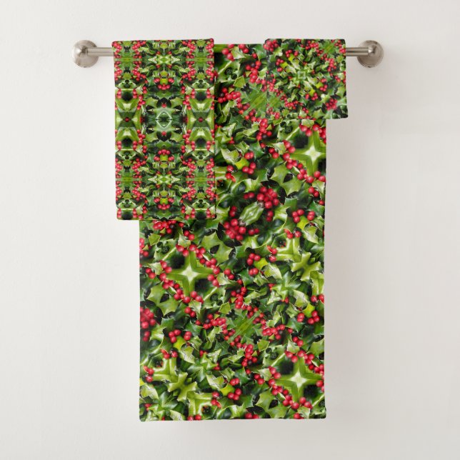 Bath Towel Set Holly Berries (Insitu)