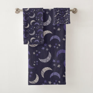 Bath towel set night sky moon stars design