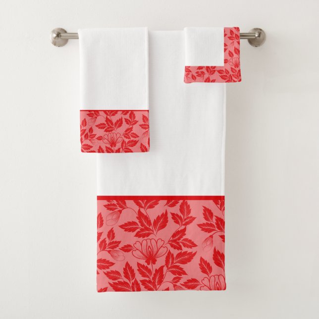 Bath Towel Set-Vintage Floral Hot Red (Insitu)