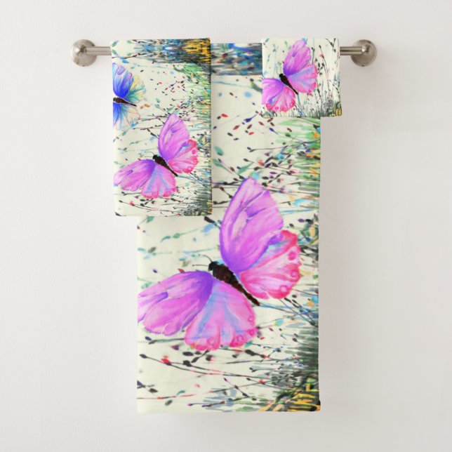 Bath Towel Set with Butterflies (Insitu)