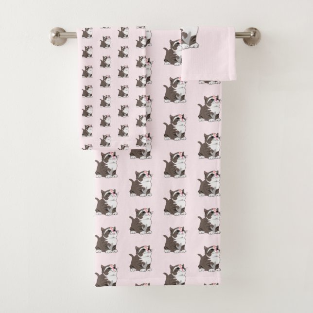 Bath Towel Set with Cute Kittens (Insitu)