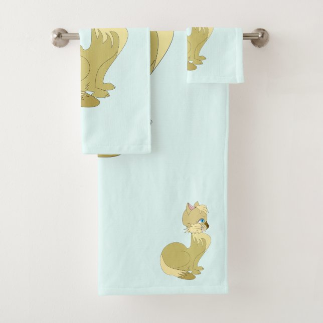 Bath Towel Set with Yellow Cat (Insitu)