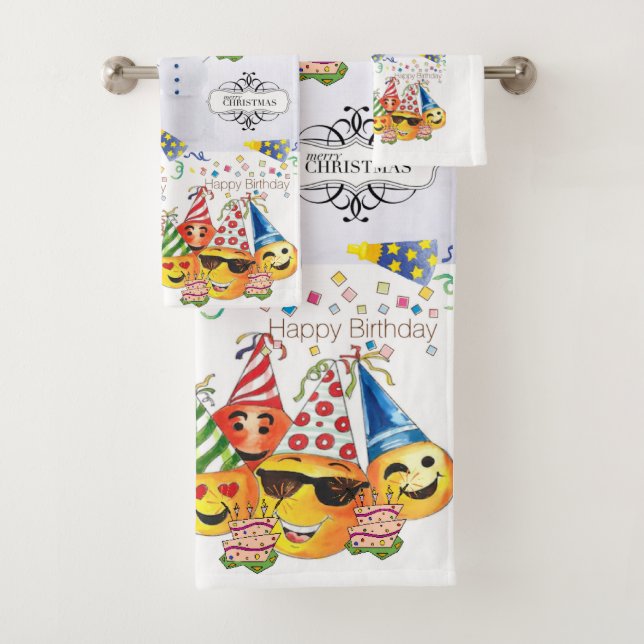 Bath Towel Sets, Happy Birthday Merry Christmas  (Insitu)