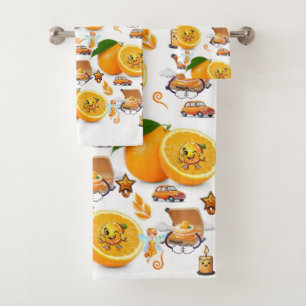 Bath Towel Sets, Happy Birthday Oranges Cake Fairy