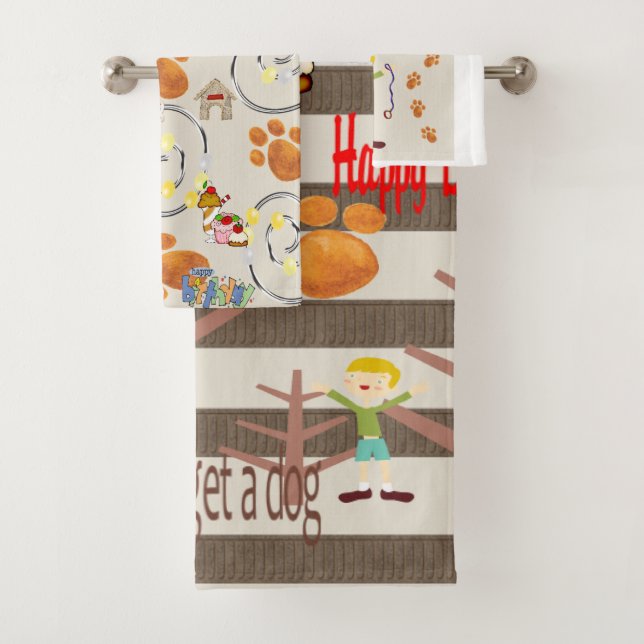 Bath Towel Sets,  Happy Birthday Wishing for a Dog (Insitu)