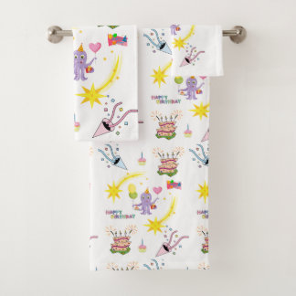 Bath Towel Sets, Octopus Happy Birthday Cupcake