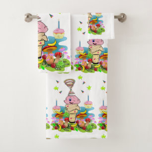 Bath Towel Sets, Twin Happy Birthday Cupcake