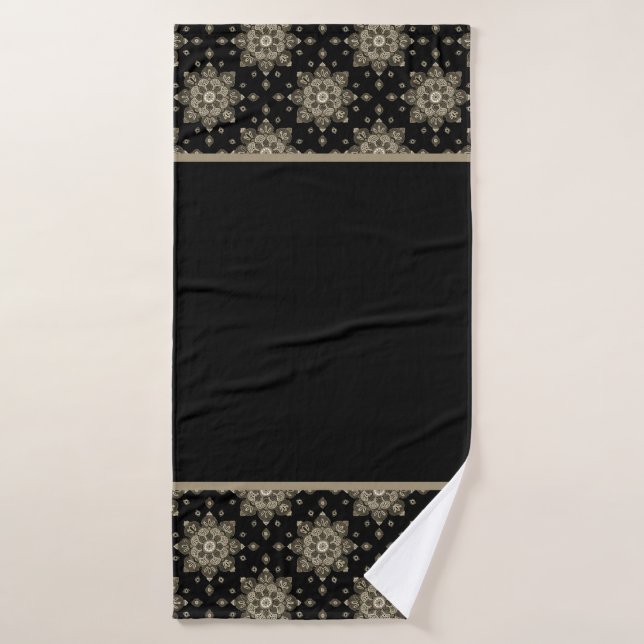 Bath Towel with Sepia Toned medallions on black (Bath Towel)