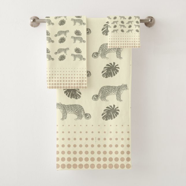 Bath towels Cream Modern leaf & Cute Tiger Pattern (Insitu)